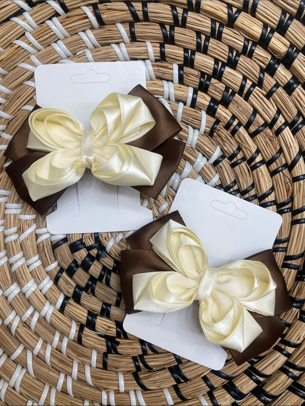 Cream and Brown Satin Bow Hair Clip